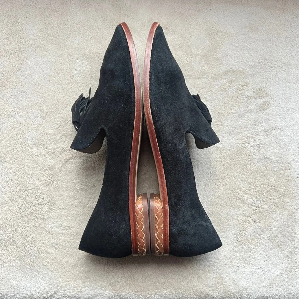 Matt Bernson‎ Women 9.5 Black Suede Tassel Loafers Pointed Toe Flats Preppy